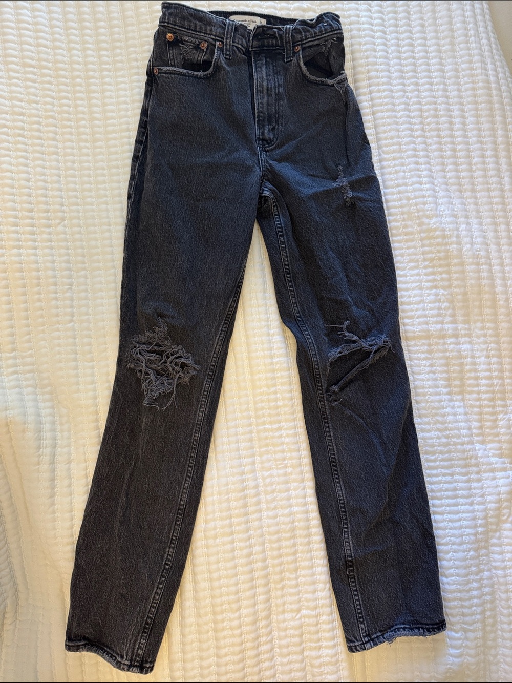 Abercrombie & Fitch Black Distressed Straight-Leg Jeans